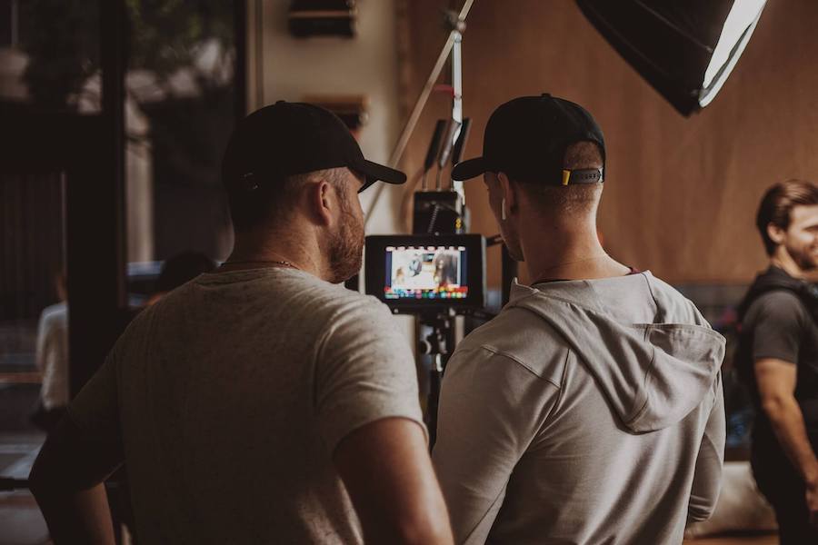 Filmmakers reviewing a shot